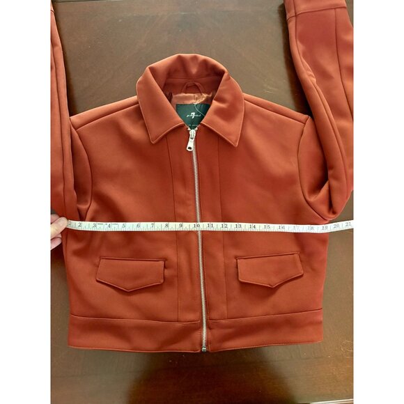SFAM 7 For All Mankind Cropped Casual Moto Barrel Sleeve Jacket Rust/Orange XS - Picture 12 of 14
